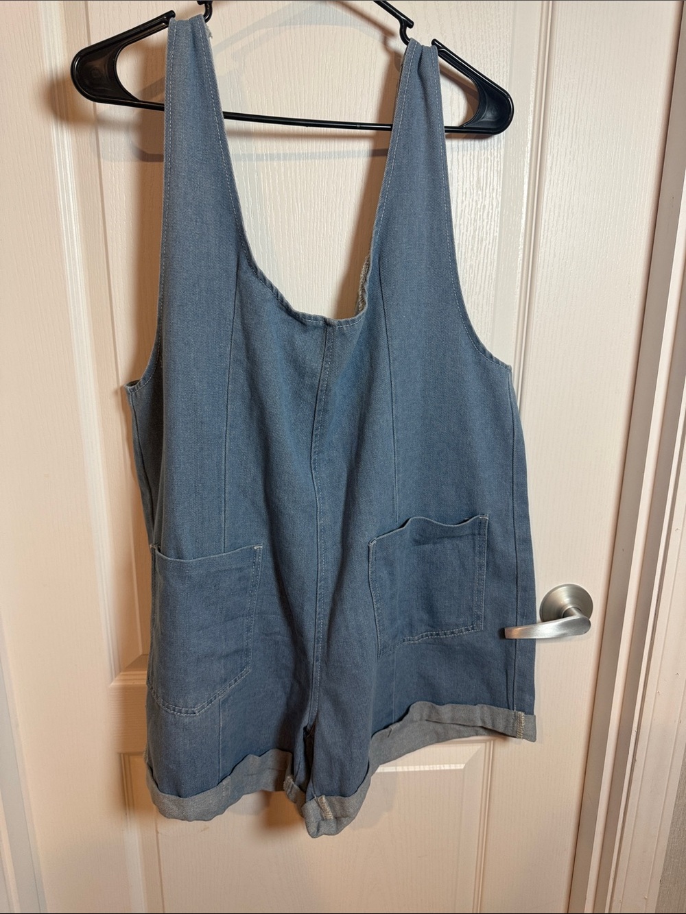 Casual Denim Short Overalls in Washed Blue